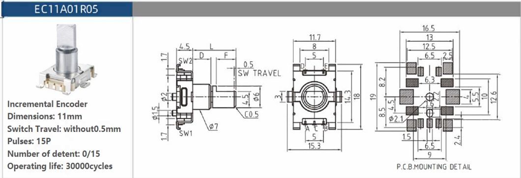 Ec11 Metal Shaft Incremental Rotary Encoder with Push Switch