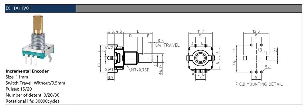 Car DVD Navigation Volume Potentiometer Ec11 360° Encoder with Switch