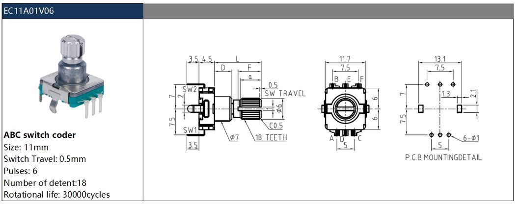 Incremental Rotary Encoder with Push Button Switch – Ec11/12/16, 360-Degree Rotation