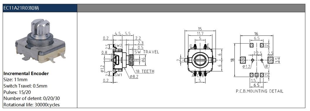 11mm Shaft 5-Pin Incremental Rotary Encoder SMT Type – Bulk Supply